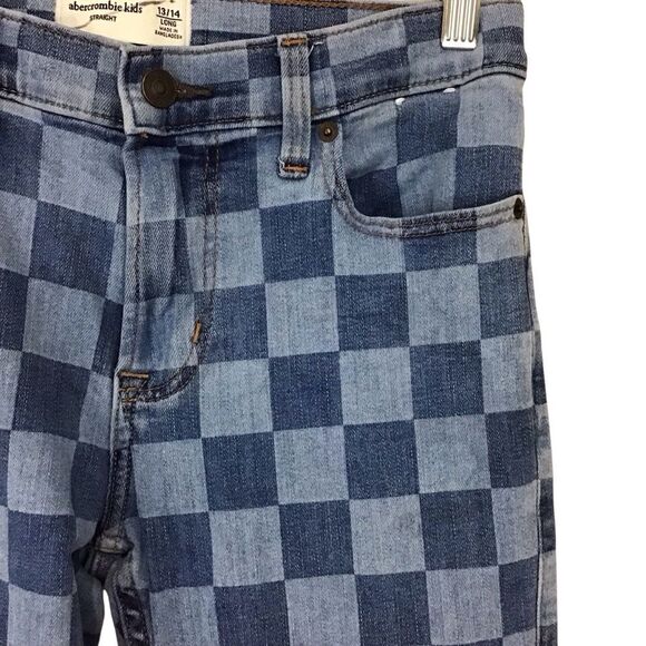 Abercrombie Kids Straight Two-Tone Blue Checkered Jeans 13/14 Long - Picture 2 of 11